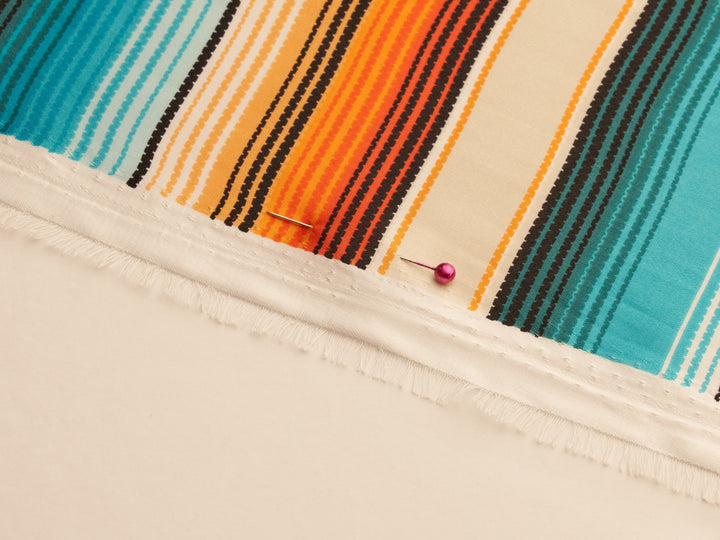 Serape boho charmeuse satin fabric by the yard - Orange teal  serape