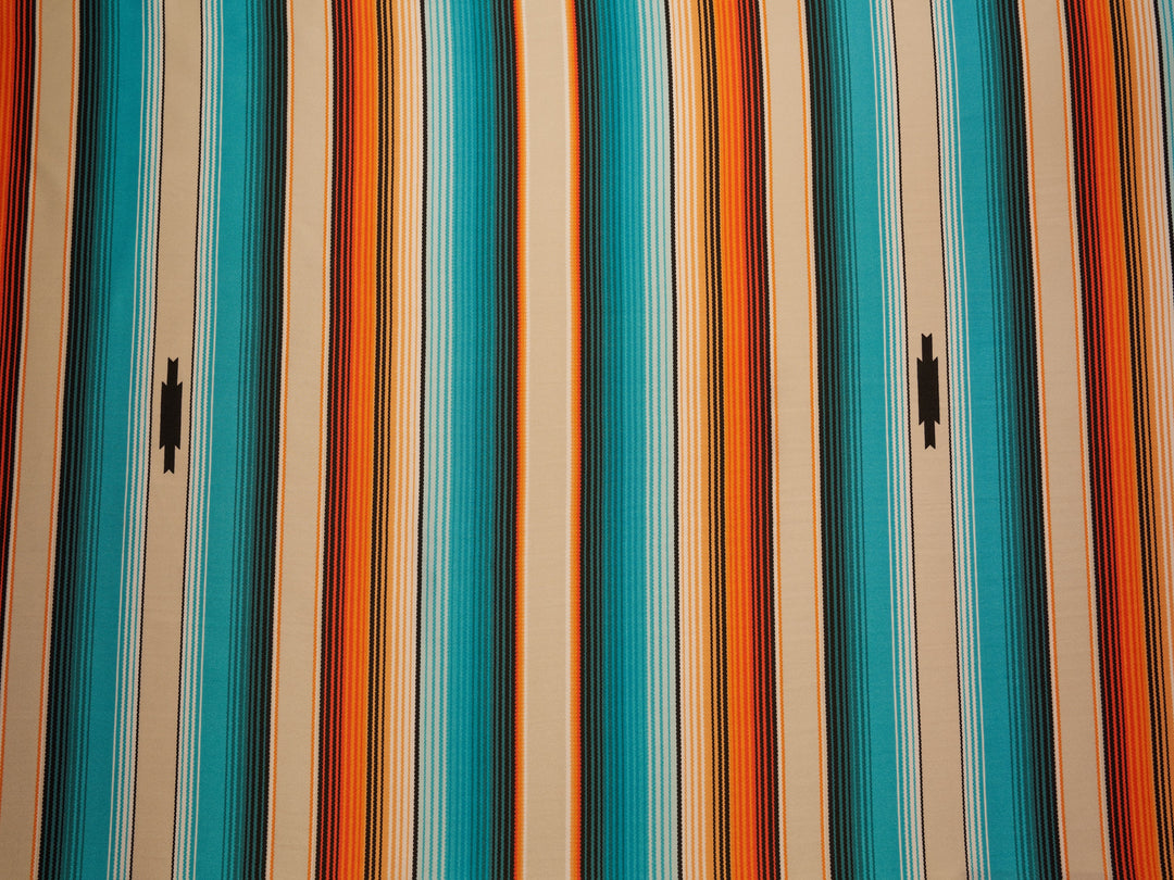 Serape boho charmeuse satin fabric by the yard - Orange teal  serape