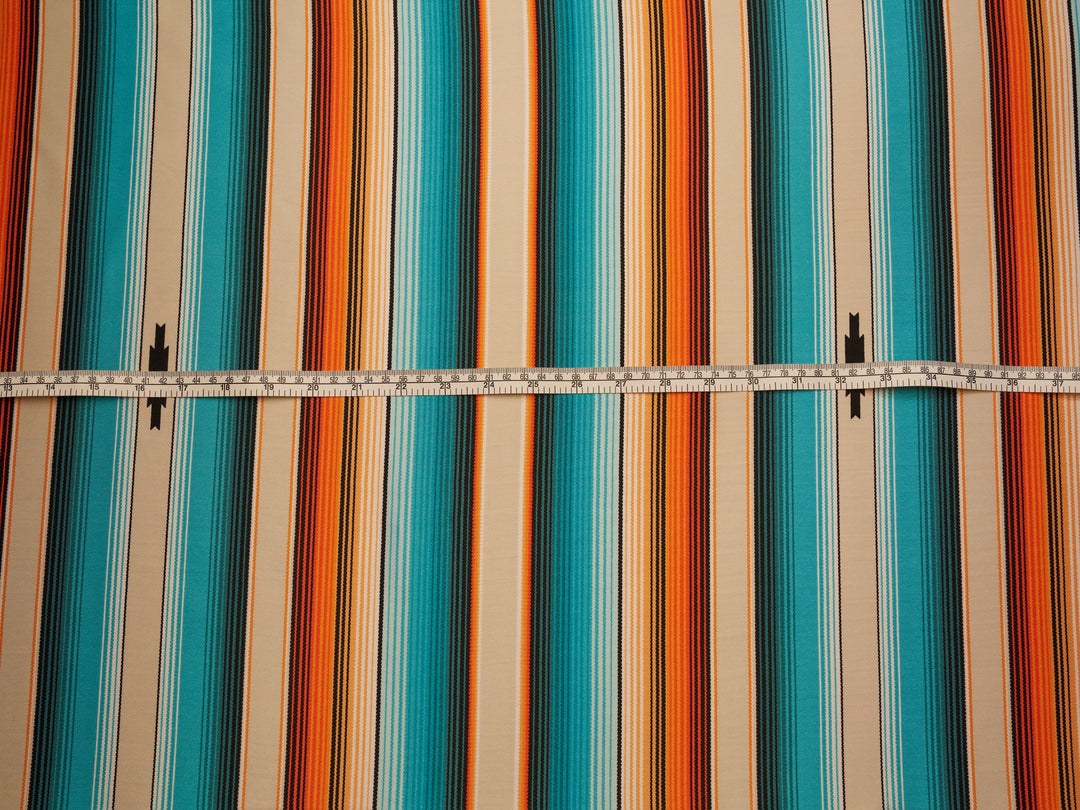 Serape boho charmeuse satin fabric by the yard - Orange teal  serape