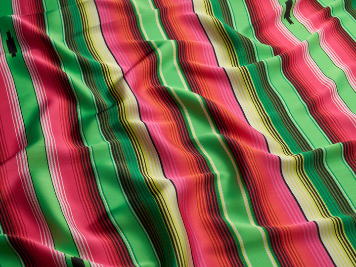 Serape boho charmeuse satin fabric by the yard - Pink green serape