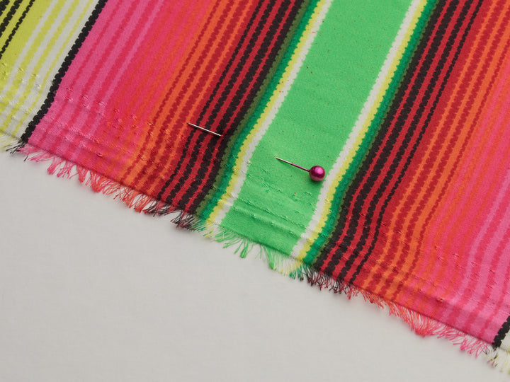 Serape boho charmeuse satin fabric by the yard - Pink green serape