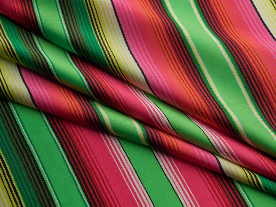 Serape boho charmeuse satin fabric by the yard - Pink green serape