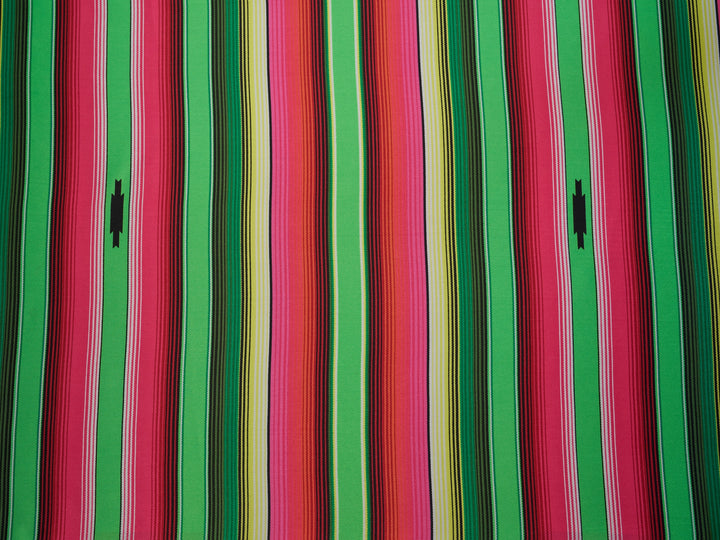 Serape boho charmeuse satin fabric by the yard - Pink green serape