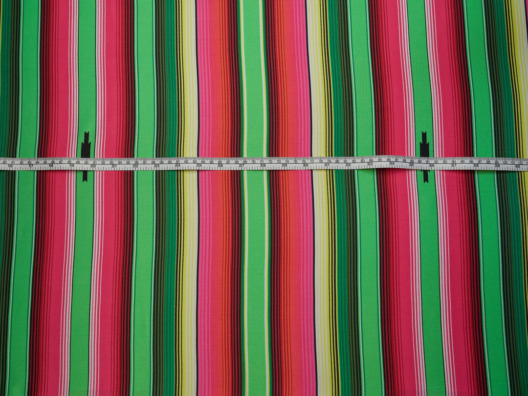 Serape boho charmeuse satin fabric by the yard - Pink green serape