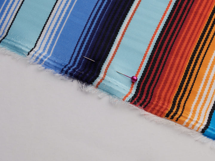 Serape boho charmeuse satin fabric by the yard - Blue orange serape