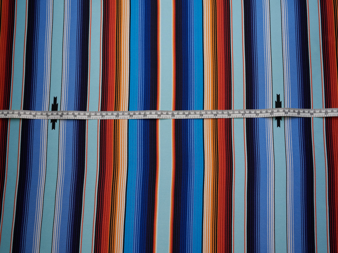 Serape boho charmeuse satin fabric by the yard - Blue orange serape