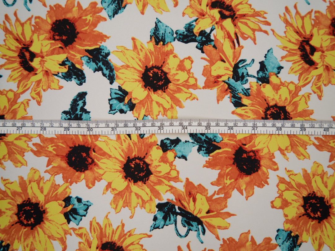 Sunflowers charmeuse satin fabric by the yard - White sunflowers