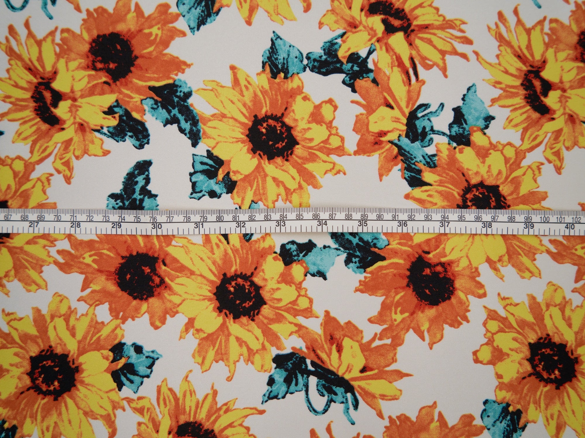 Lightweight satin fabric by the yard - Yellow sunflowers on white –  MONSARFABRICS