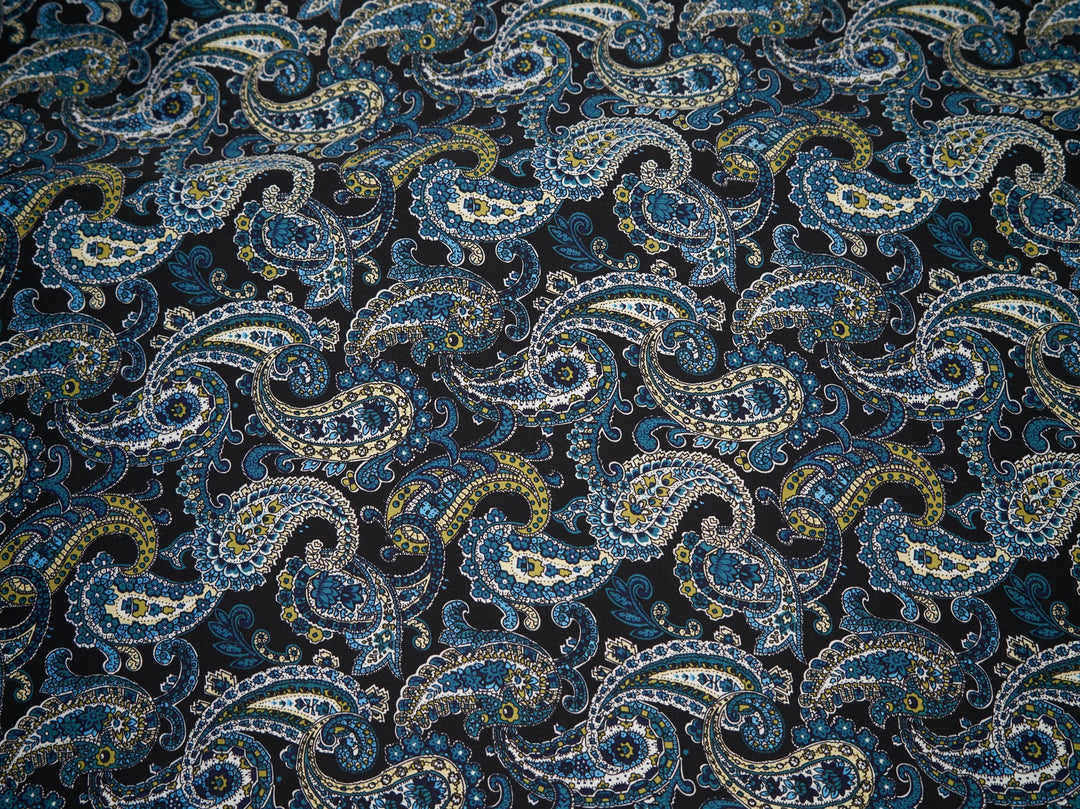 Paisley charmeuse satin fabric by the yard - Black and green paisley print