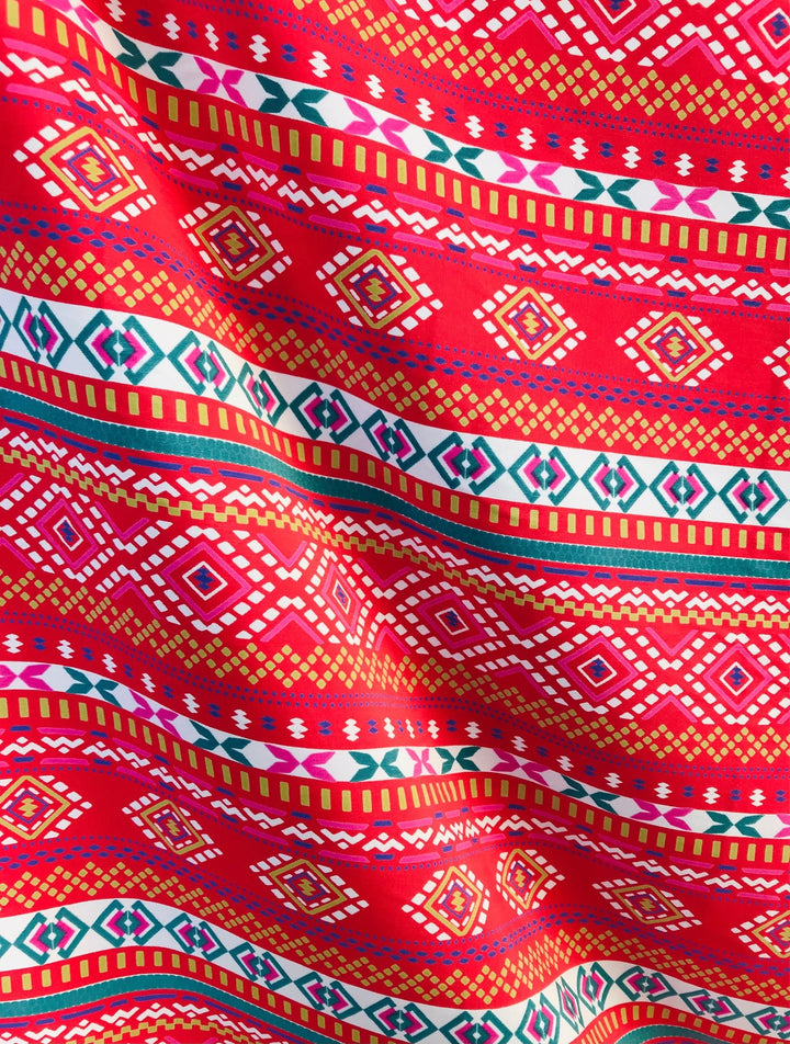 Peachskin  fabric by the yard -red/orange tribal aztec