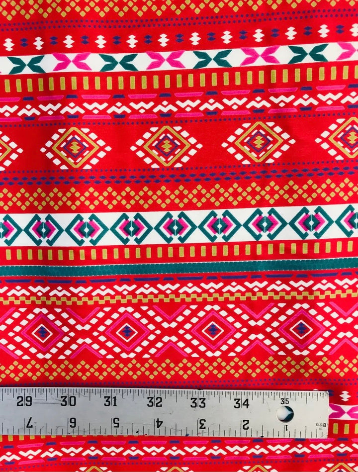 Peachskin  fabric by the yard -red/orange tribal aztec