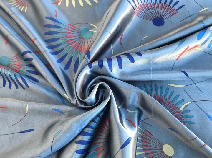 Charmeuse Satin Fabric by the yard - Gray blue turquoise  Navy