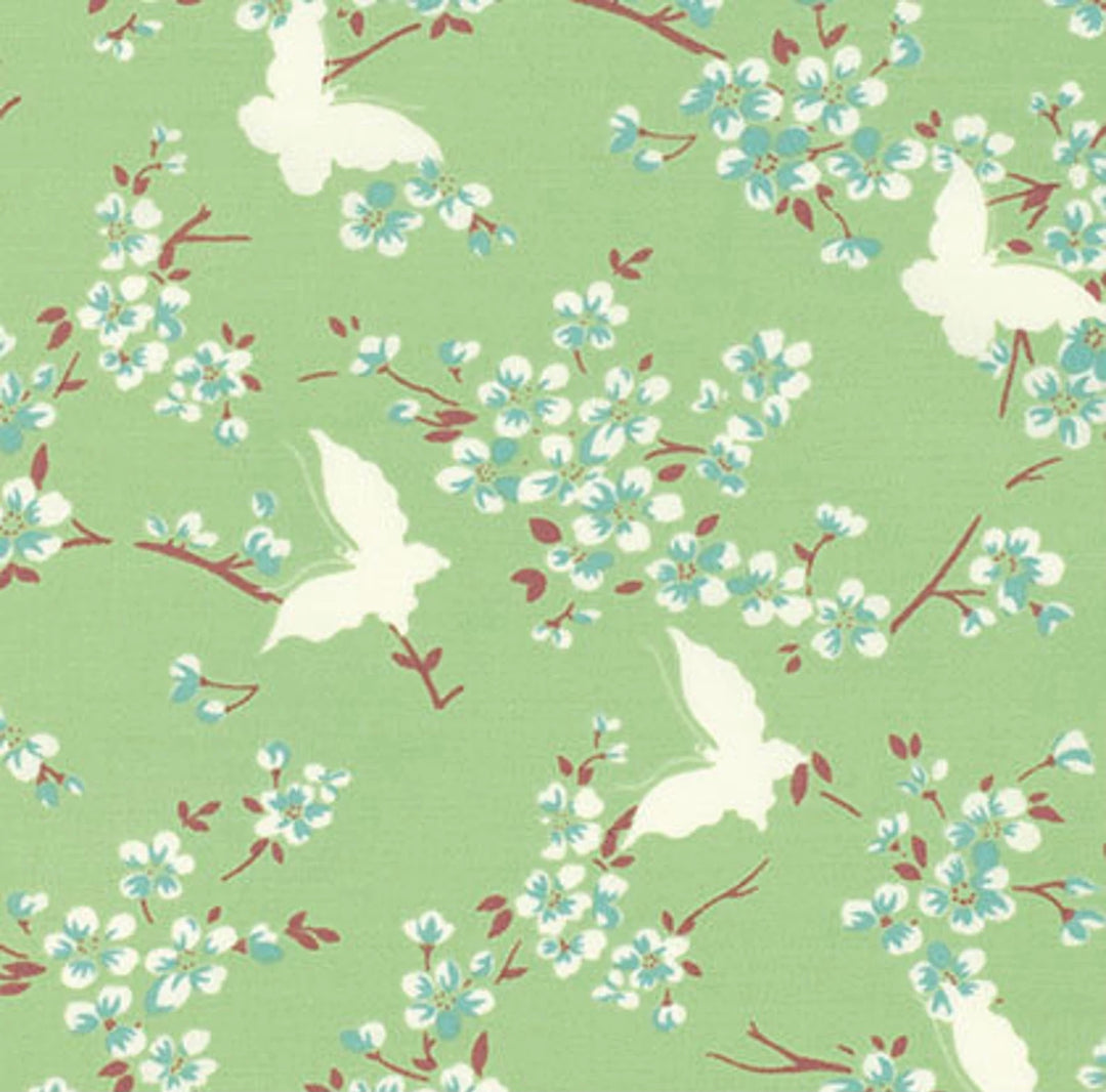 Cotton Quilting Fabric by the yard - Tanya Whelan - Chloe - Butterfly Green