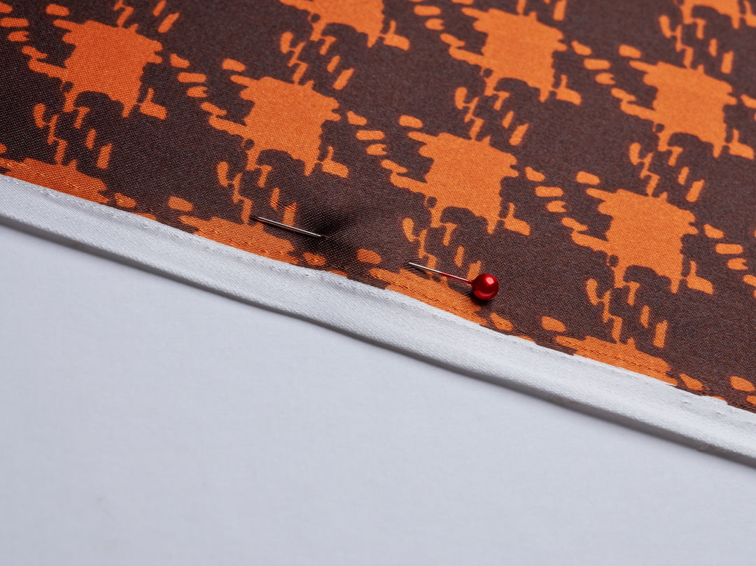 Charmeuse Satin fabric by the yard - Brown and burnt orange hounds tooth