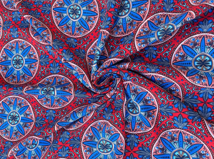 Woolpeach  fabric by the yard - Blue and red motifs