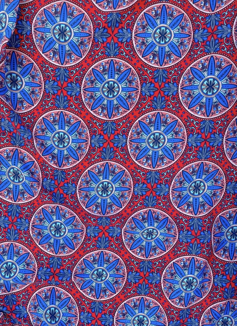 Woolpeach  fabric by the yard - Blue and red motifs