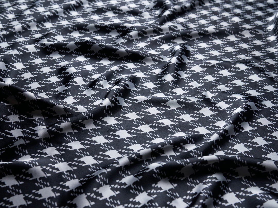 Silky satin Black gray houndstooth fabric