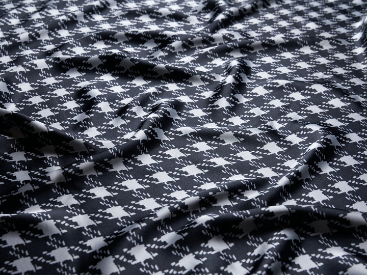 Silky satin Black gray houndstooth fabric