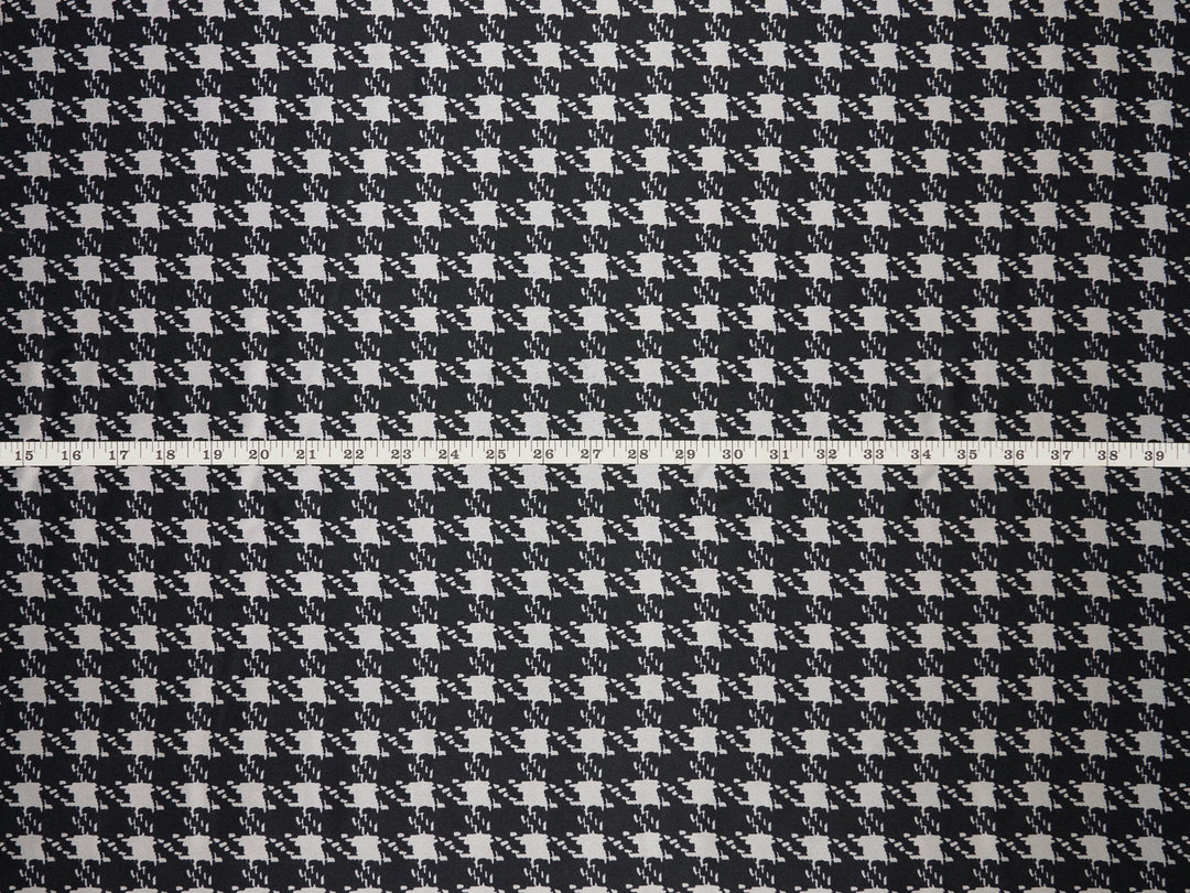 Charmeuse Satin fabric by the yard - Black gray hounds tooth