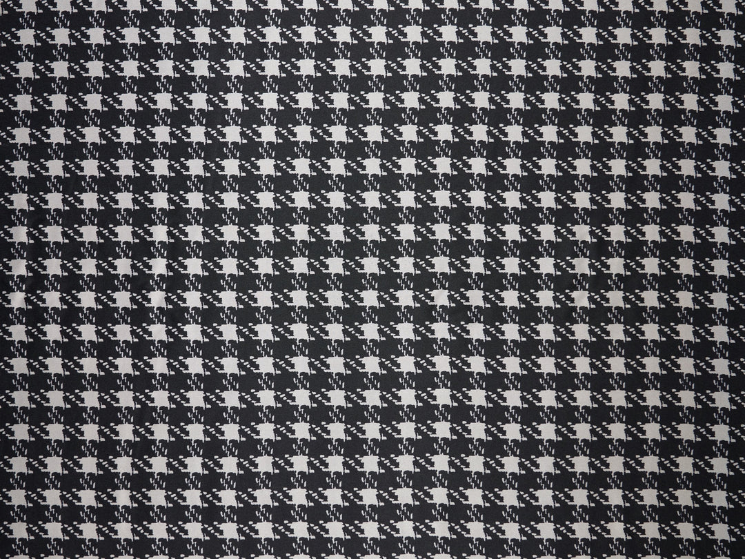 Charmeuse Satin fabric by the yard - Black gray hounds tooth