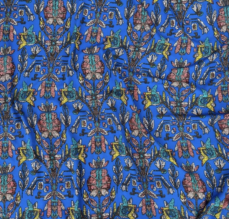 Woolpeach  fabric by the yard -  Royal blue green mod print