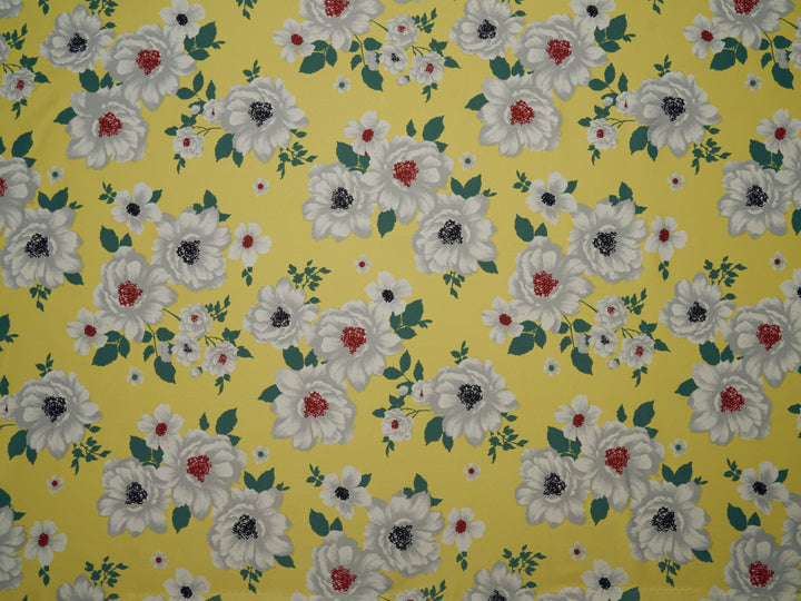 Faux silk charmeuse satin fabric by the yard - yellow flowers