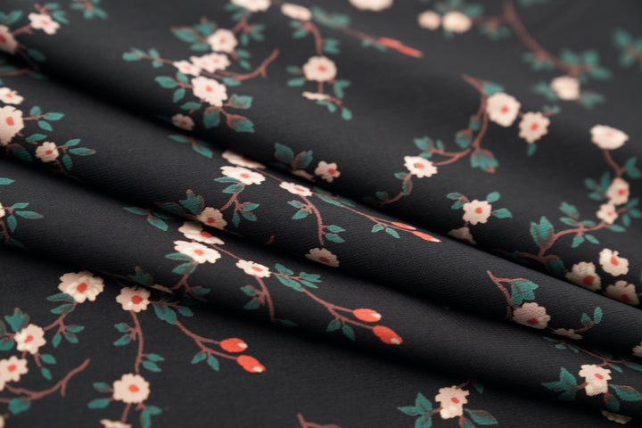 Woolpeach Floral fabric by the yard - black and tan flowers