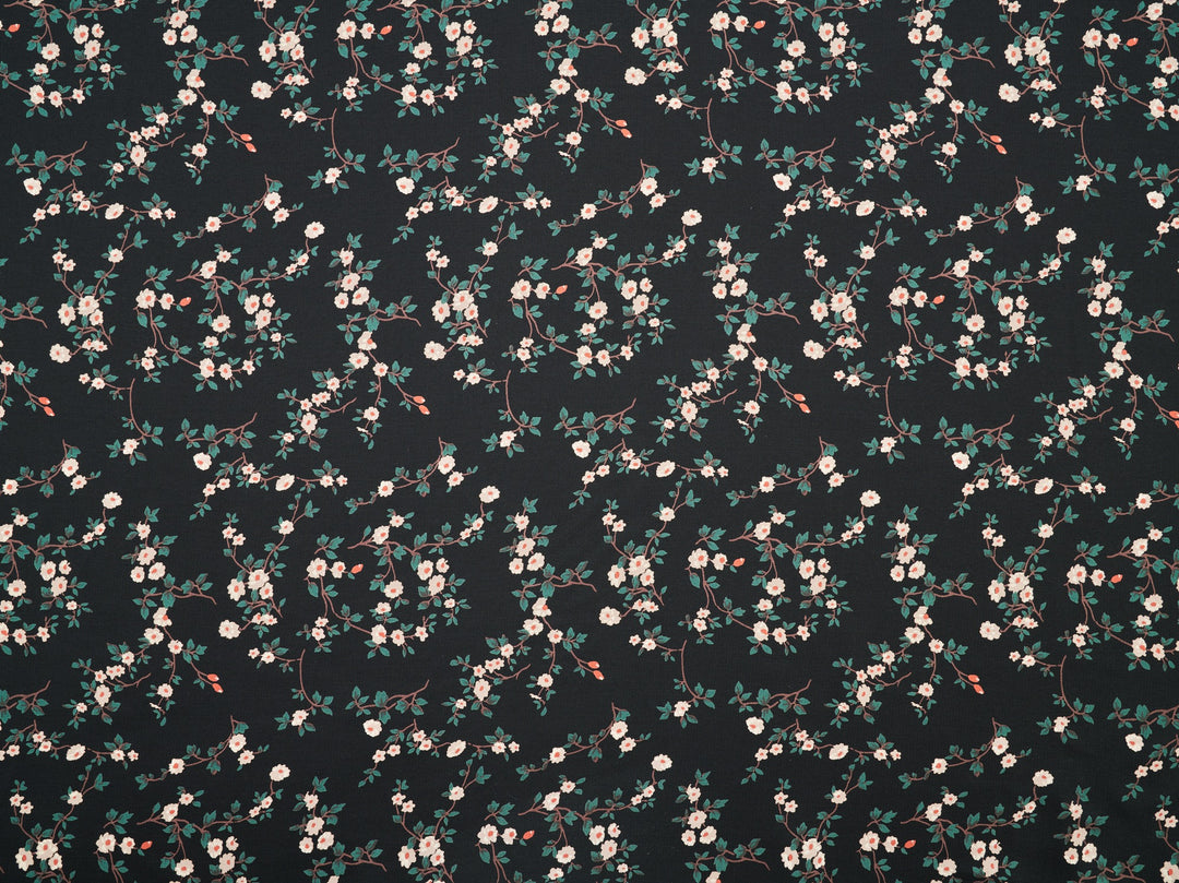 Woolpeach Floral fabric by the yard - black and tan flowers