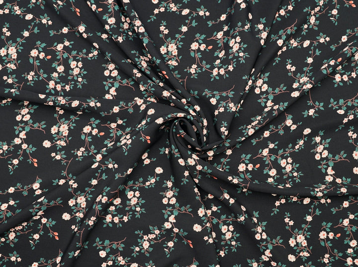 Woolpeach Floral fabric by the yard - black and tan flowers