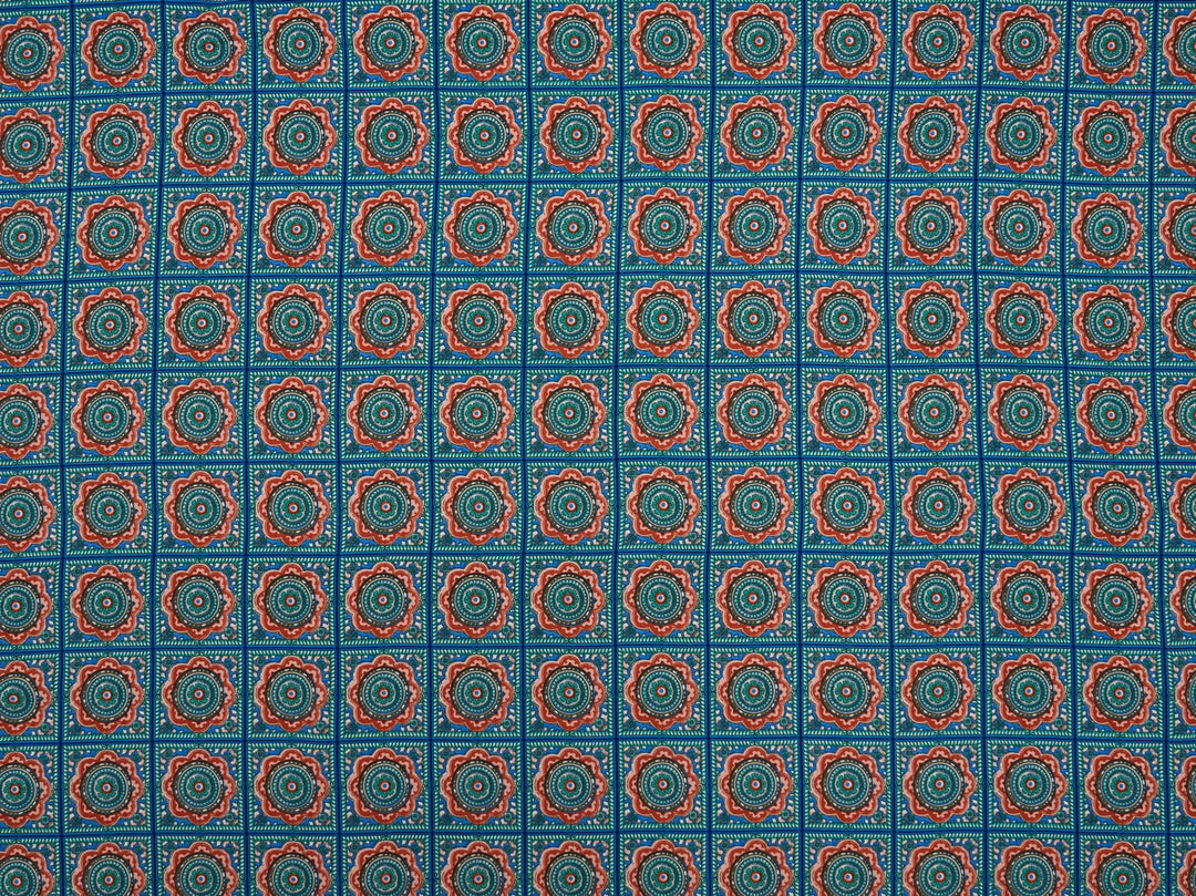 Tribal Boho Woolpeach Floral fabric by the yard - Blue orange medallion tribal Aztec