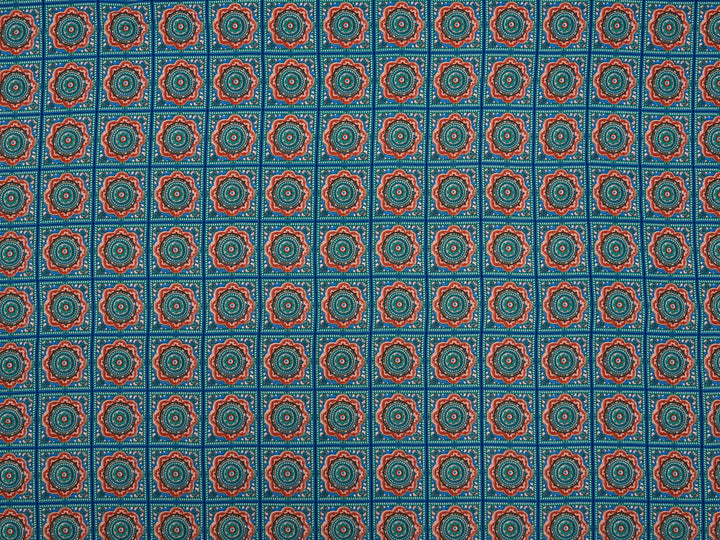 Tribal Boho Woolpeach Floral fabric by the yard - Blue orange medallion tribal Aztec