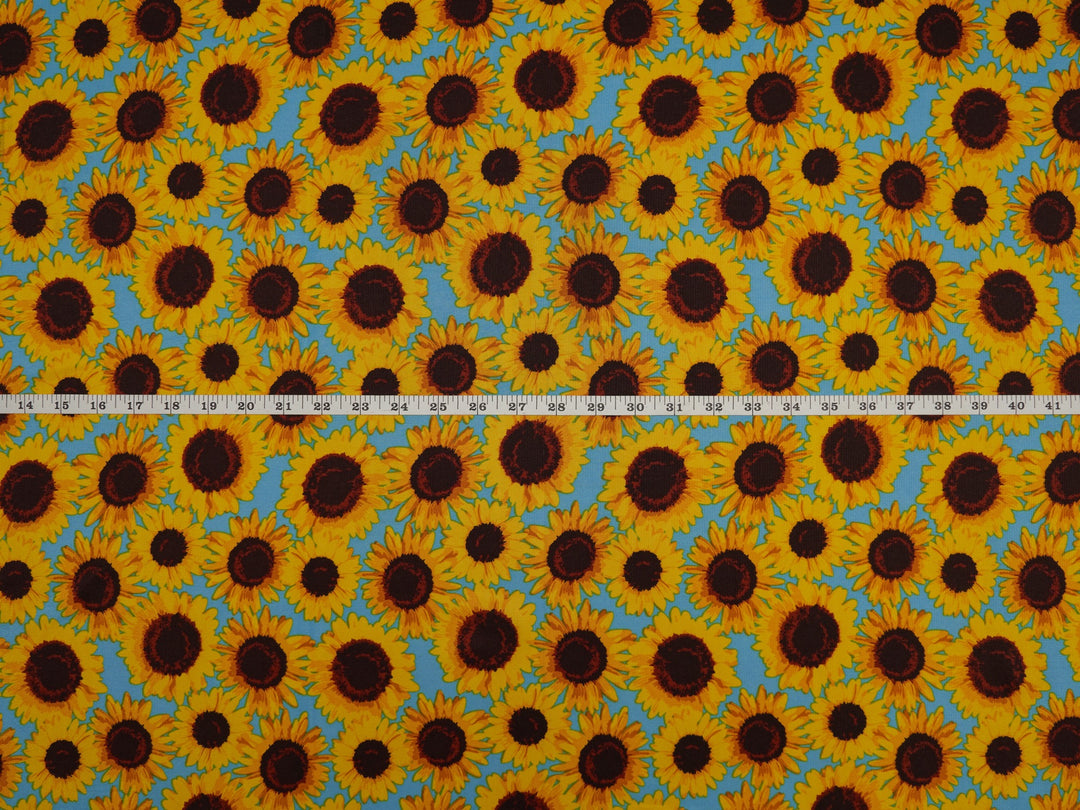 Woolpeach Floral fabric by the yard - Teal yellow sunflowers