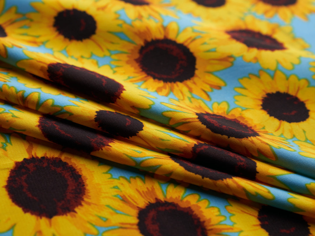 Woolpeach Floral fabric by the yard - Teal yellow sunflowers