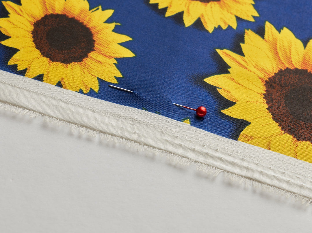 Sunflowers charmeuse satin fabric by the yard - Navy sunflowers