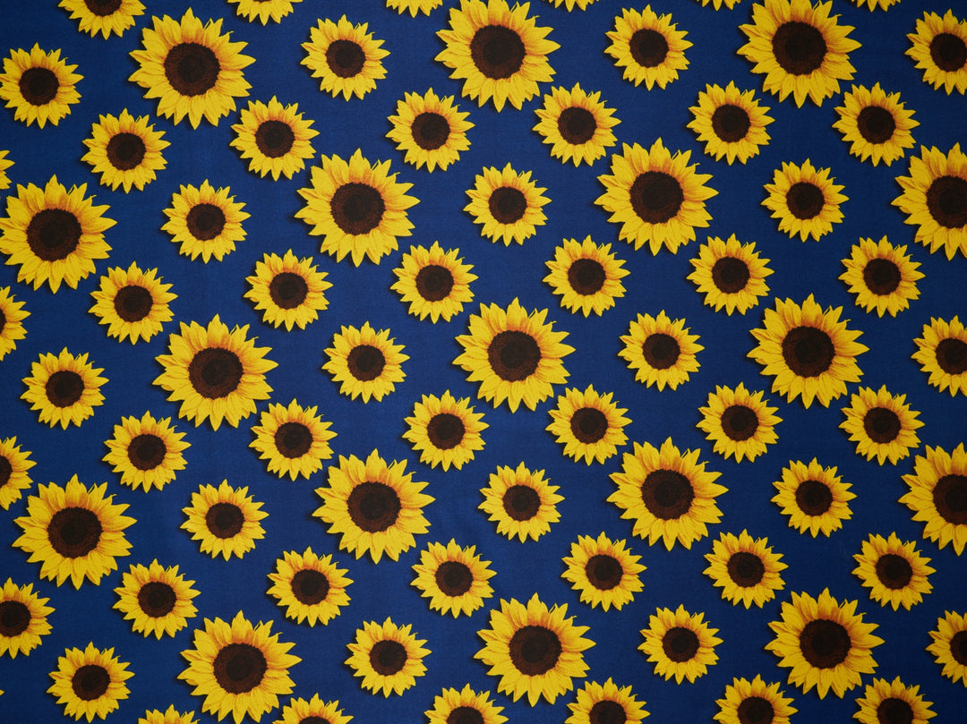 Sunflowers charmeuse satin fabric by the yard - Navy sunflowers