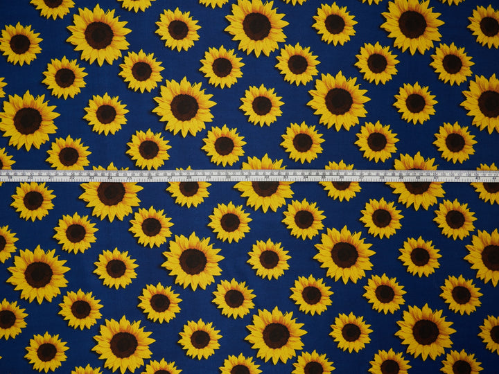 Sunflowers charmeuse satin fabric by the yard - Navy sunflowers