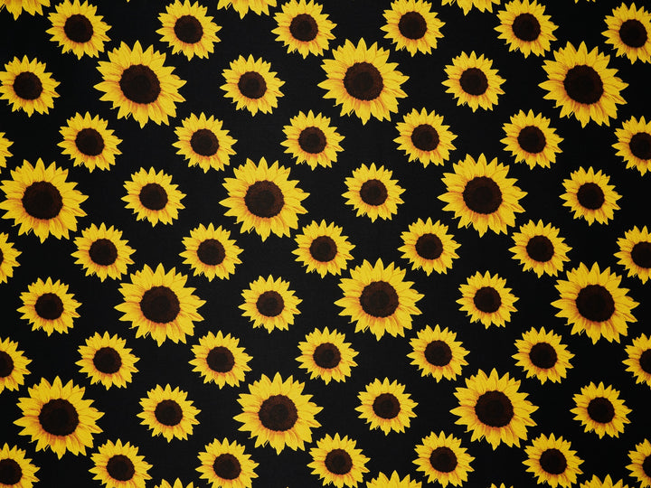 Sunflowers charmeuse satin fabric by the yard - Black sunflowers