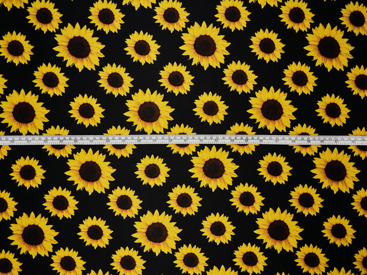 Sunflowers charmeuse satin fabric by the yard - Black sunflowers