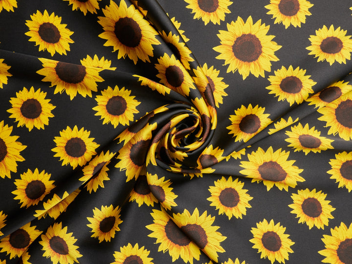 Sunflowers charmeuse satin fabric by the yard - Black sunflowers