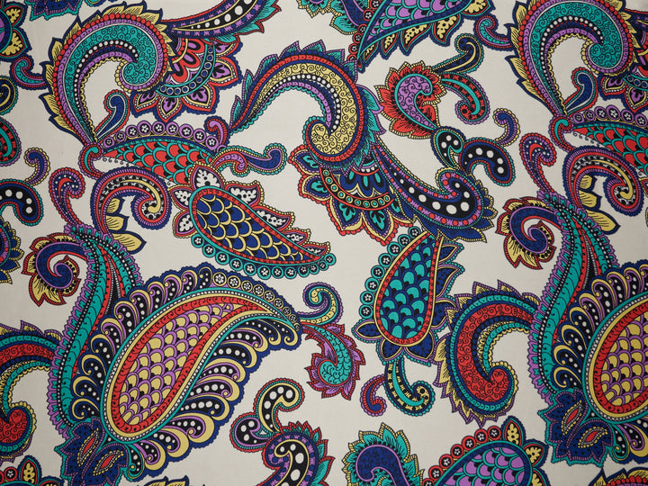 Paisley charmeuse satin fabric by the yard - Off white multi color paisley