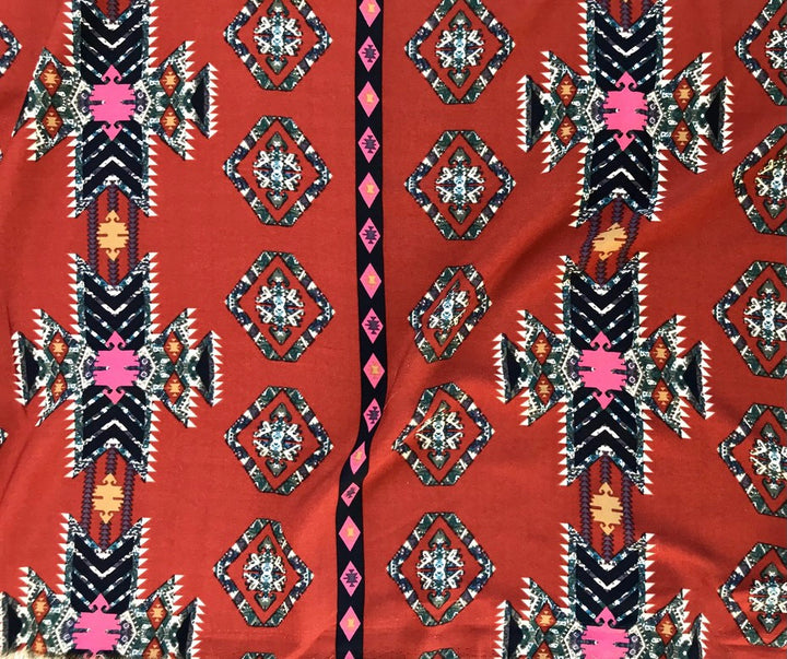 Woolpeach Tribal fabric by the yard - Paprika Aztec Tribal