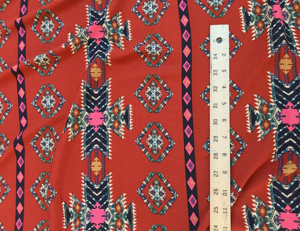 Woolpeach Tribal fabric by the yard - Paprika Aztec Tribal