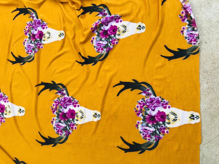 ITY Fabric by the yard - Boho Western Skull ITY knit
