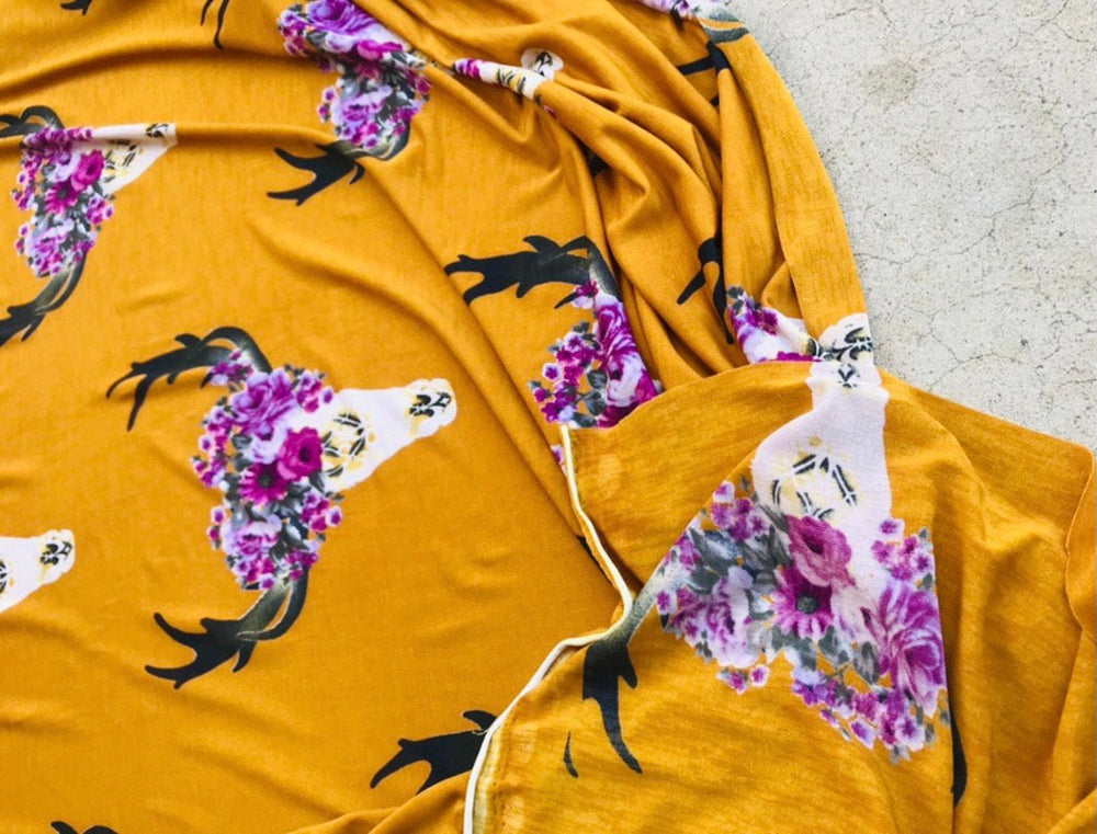 Boho Western Skull ITY knit print fabric