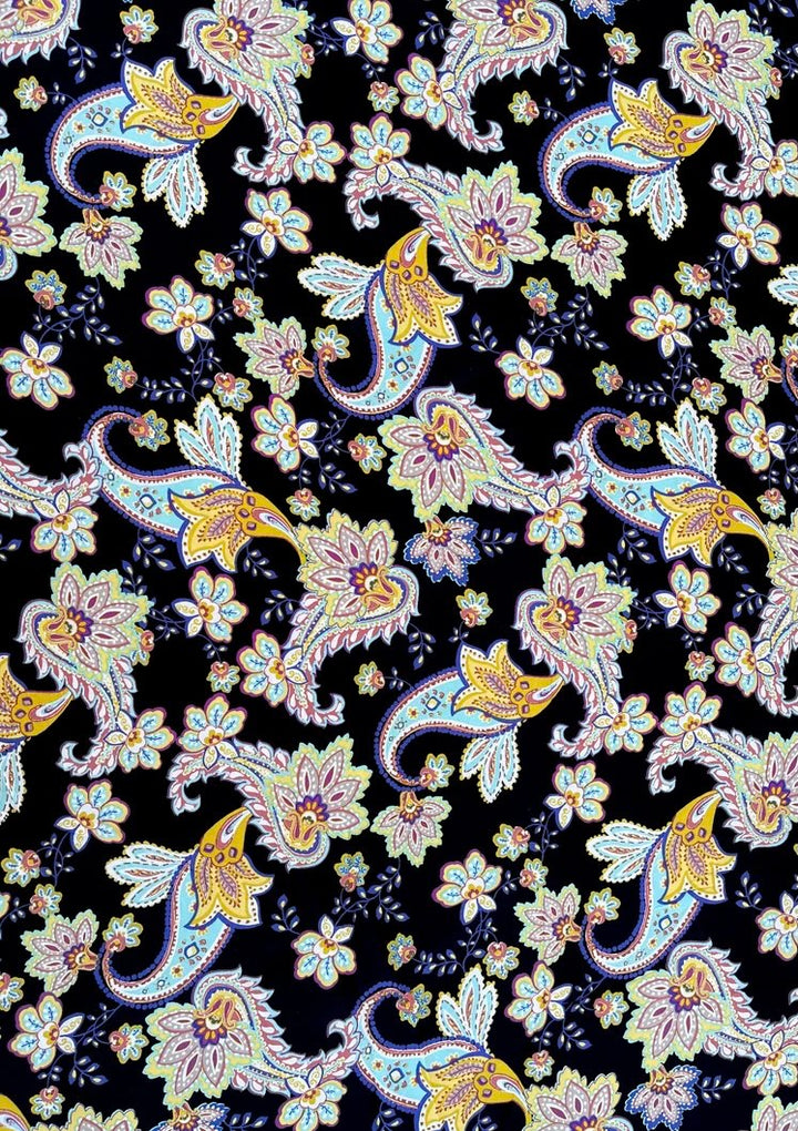 Wooldobby  fabric by the yard - Black   teal yellow paisley