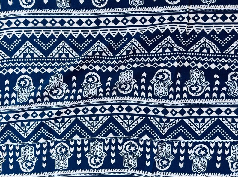 Woolpeach  fabric by the yard - Navy tribal palmistry print