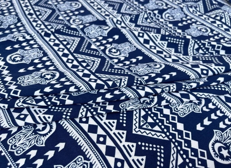 Woolpeach  fabric by the yard - Navy tribal palmistry print