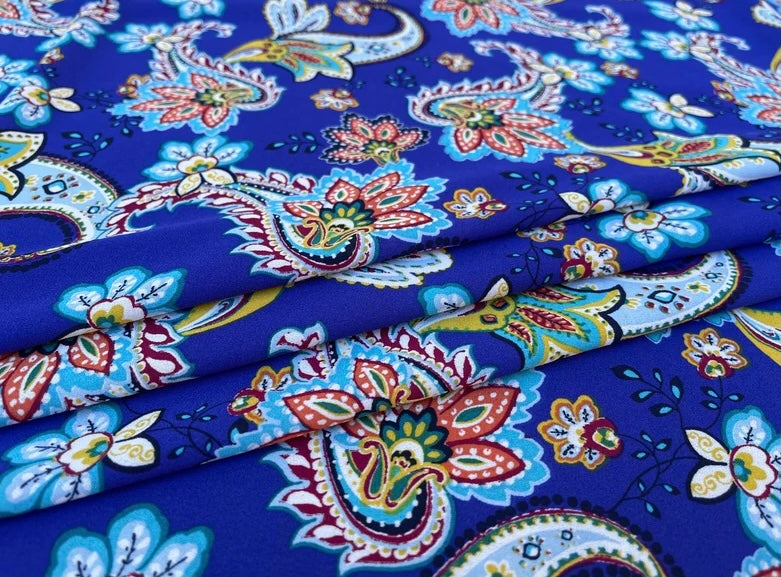 Wooldobby  fabric by the yard - Royal blue teal yellow paisley