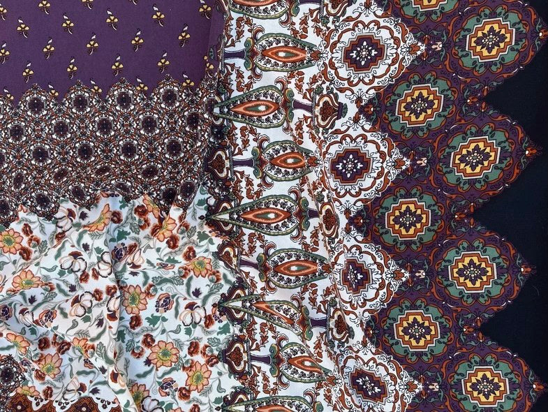 Woolpeach  fabric by the yard - Purple brown patchwork border paisley floral