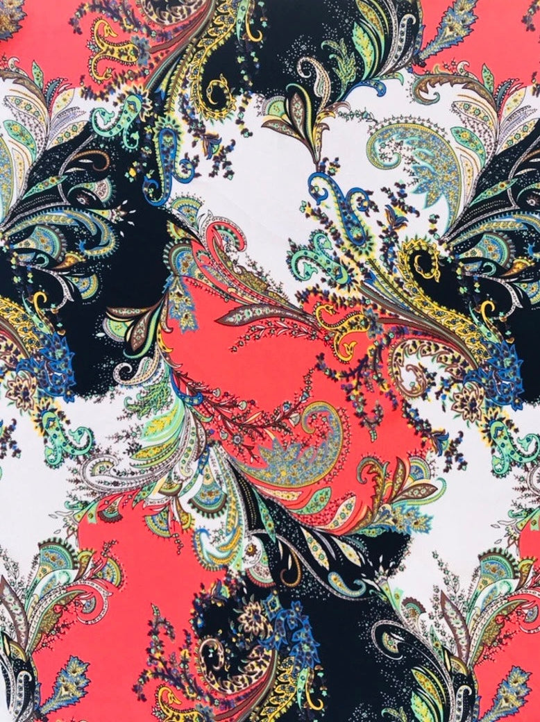 Wooldobby Florals fabric by the yard - Black white coral paisley